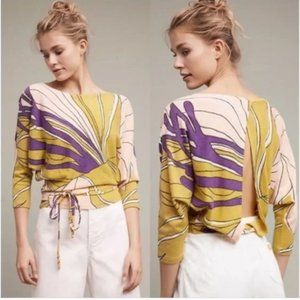 ANTHROPOLOGIE | Golden Yellow, Pink, and Purple Tramma Wrap Sweater | XS